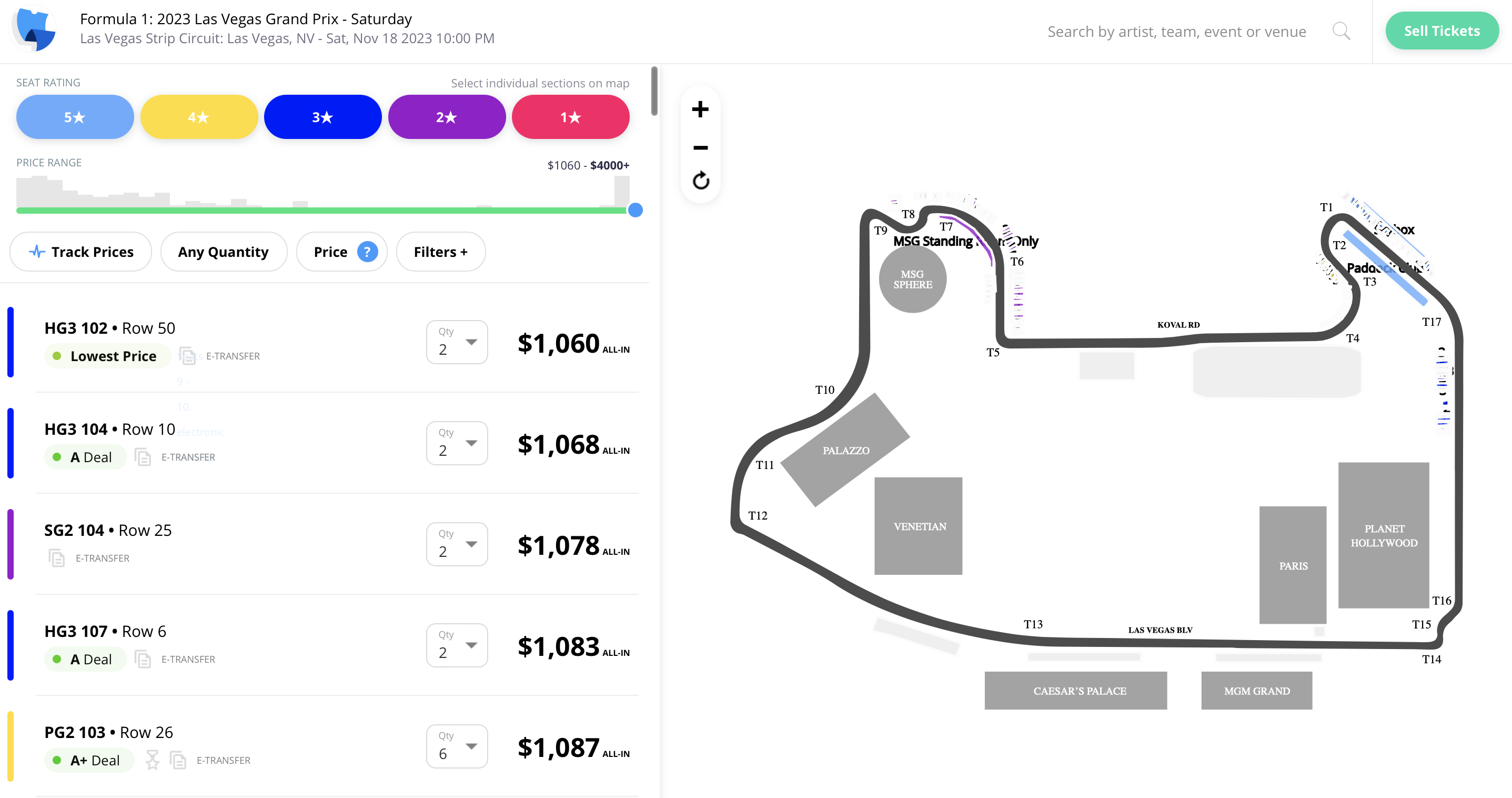 El precio de las entradas para un sólo día en el Gran Premio de Las Vegas