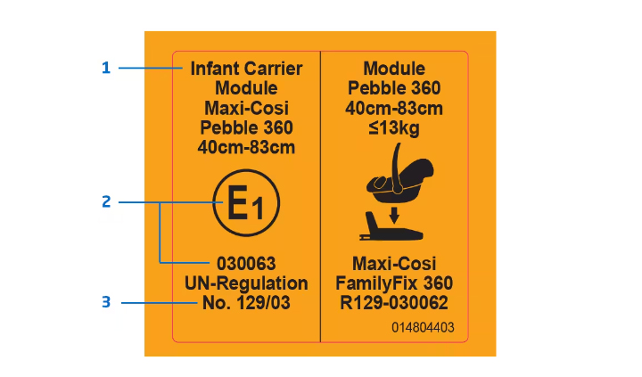 Etiqueta naranja sillita infantil R129 - SoyMotor.com