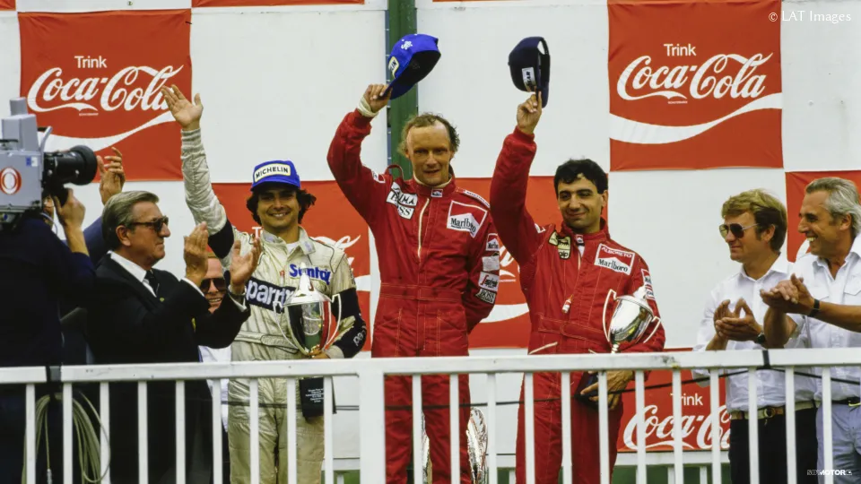 Niki Lauda en el podio del GP de Austria 1984