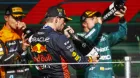 Max Verstappen y Fernando Alonso en su último podio conjunto, en Brasil 2023