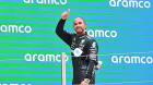 Lewis Hamilton, en el podio del GP de España