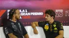 Lewis Hamilton y Charles Leclerc en la rueda de prensa del GP de Las Vegas hace unos meses