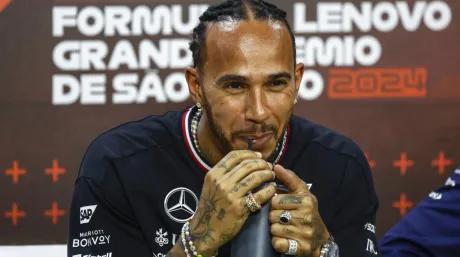 Lewis Hamilton en la rueda de prensa del GP de Brasil