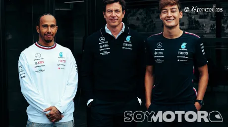 Lewis Hamilton, Toto Wolff y George Russell