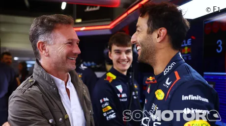 Daniel Ricciardo y Christian Horner en Silverstone