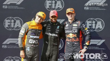 Lando Norris, Lewis Hamilton y Max Verstappen en el GP de Hungría