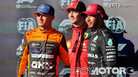 Lando Norris, Charles Leclerc y Lewis Hamilton en Austin
